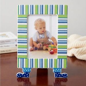 Gorham Blue & Green Striped Kids Picture Frame with Polka-Dot Feet Lenox